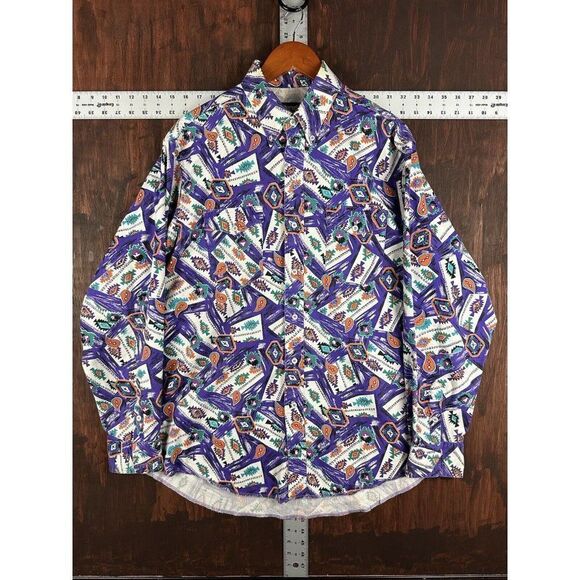 Wrangler Aztec Southwestern Long Sleeve Button‎ Shirt Men's 16.5 Purple Vintage - Picture 1 of 10